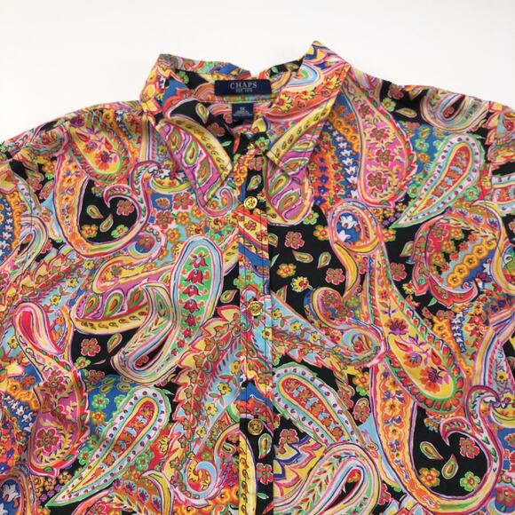 Chaps Tops - Chaps Paisley Plus 1X Women's Button Long Sleeve Multicolor Dress Shirt